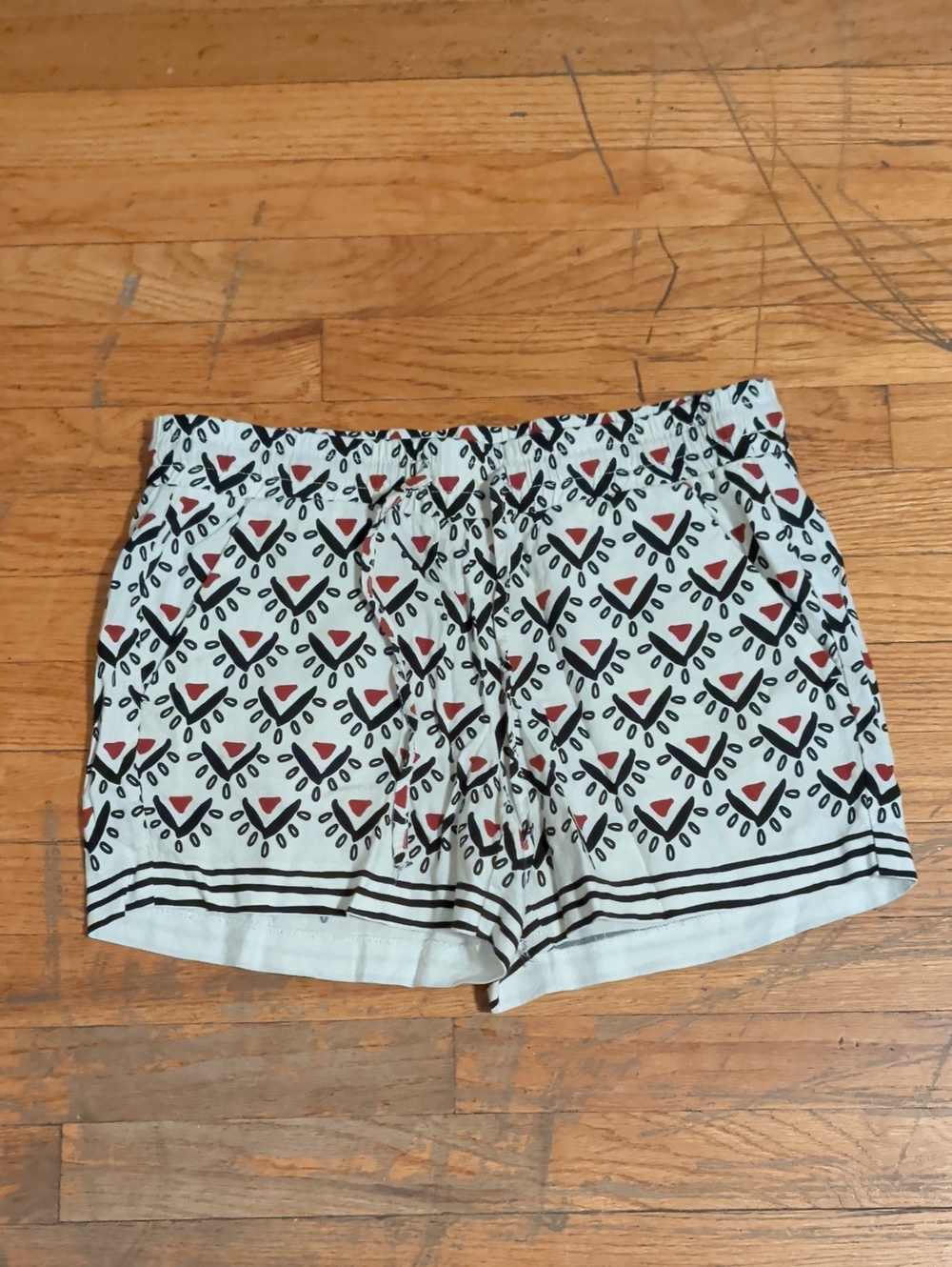 LOFT White Printed Drawstring Shorts with Black & Red Motif